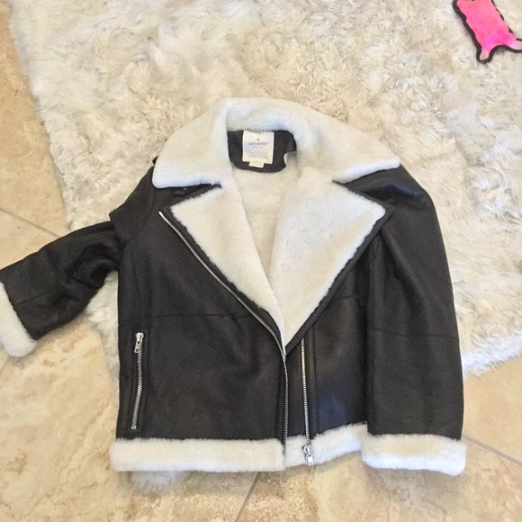 KATE SPADE BROOME STREET BLACK LEATHER SHEARLING JACKET COATXL $1698.00